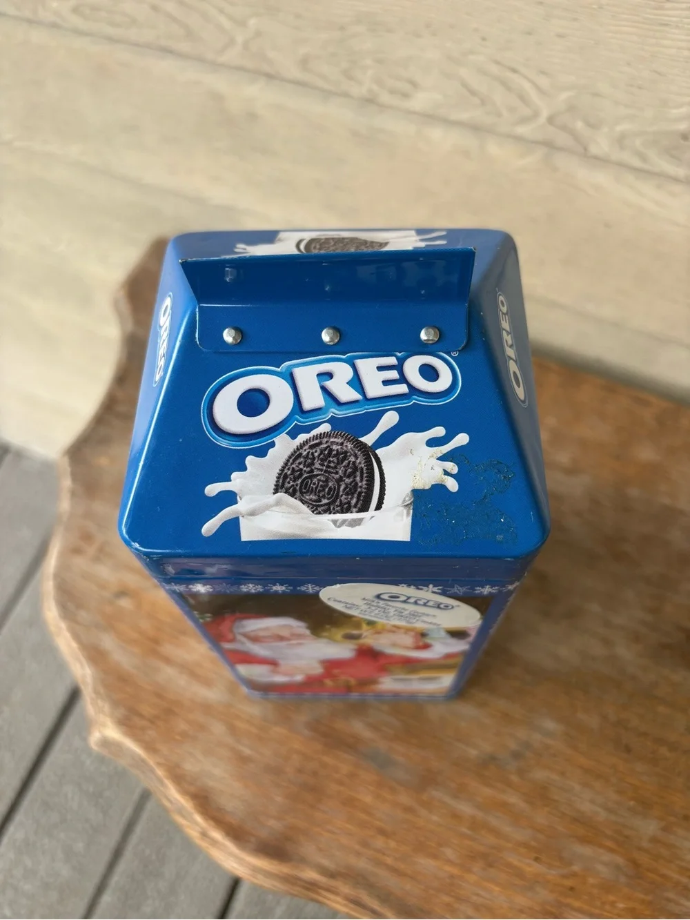 2005 collector's tin shaped like a milk carton, featuring Santa Claus